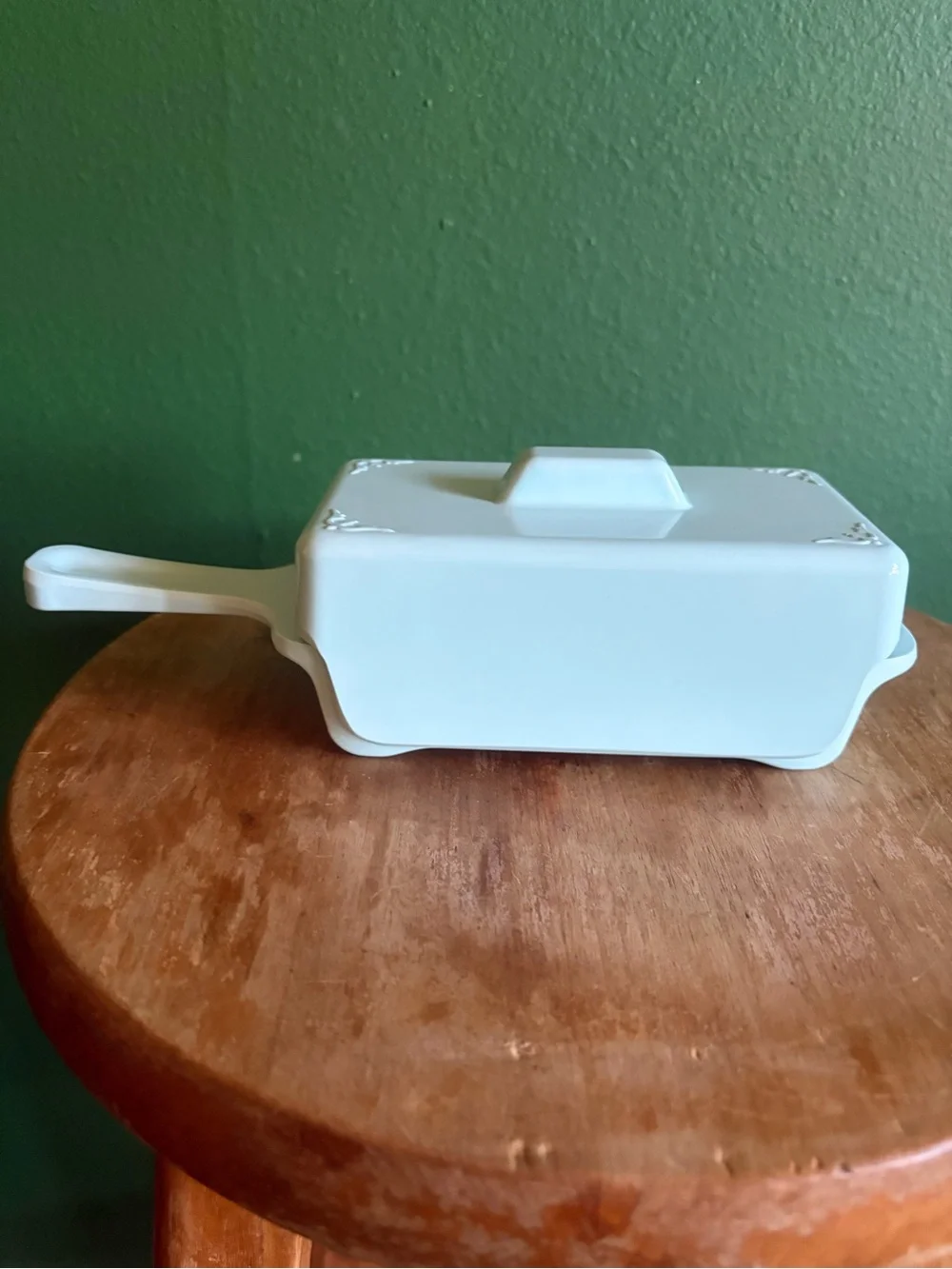 Vintage MCM melamine covered Butter Dish in baby blue
